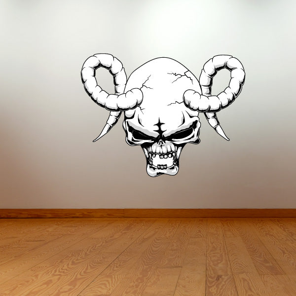 Room accentuated with a wall-mounted skull decal with antler details