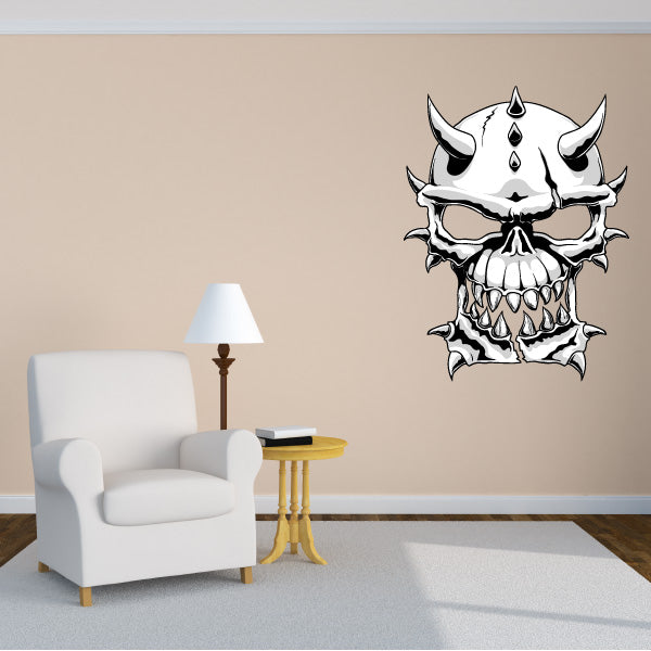 Adhesive decal of a skull with antlers for wall decoration