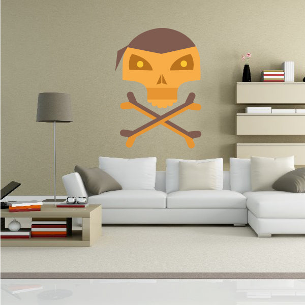 Kid's pirate skull motif wall decal enhancing a cozy living room ambiance