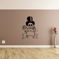 Skull wearing a top hat with banner tattoo-style wall decal, black outline