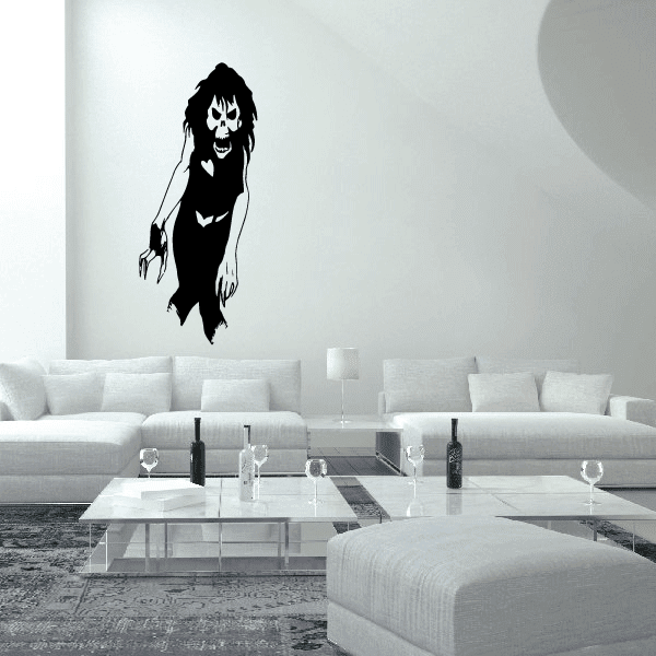 Skull head hair decal with ponytail, black silhouette