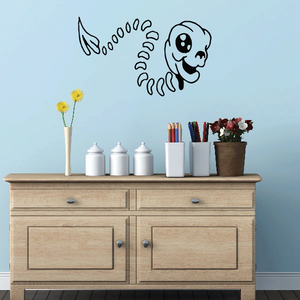 Cartoon snake and fish skeleton wall decal in black-and-white cartoon style