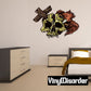 Skull, cross and eagle head graphic sticker, colorful skull with dark outline