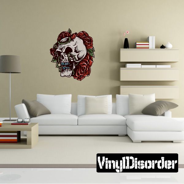 Image of Skull with Roses Sticker