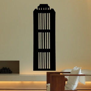 Skyscraper wall decal: black building silhouette with vertical window stripes