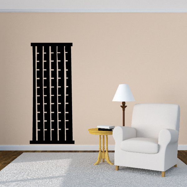 Skyscraper wall decal with vertical window pattern, dark vinyl sticker
