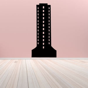 Black skyscraper wall decal with rectangular window pattern