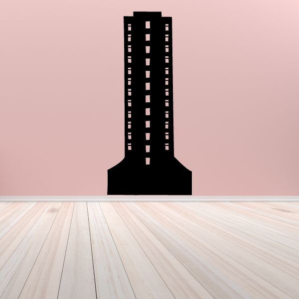 Black skyscraper wall decal with rectangular window pattern
