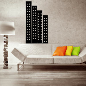 Black skyscraper silhouette wall decal with window details