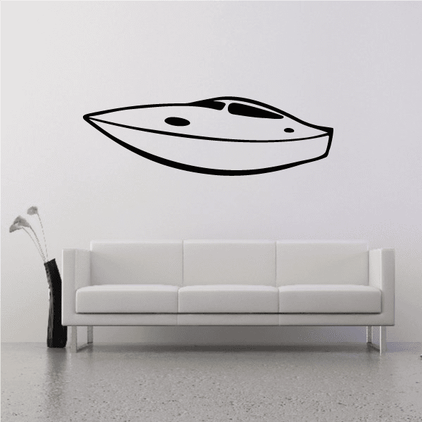 Speedboat decal sticker, white hull with black outline and black speed lines