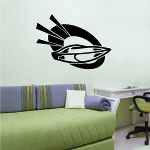 Speedboat emblem decal, black stylized boat with motion lines