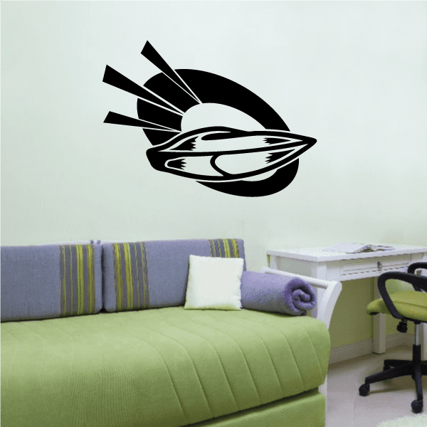 Speedboat emblem decal, black stylized boat with motion lines