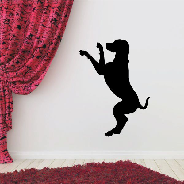 Sleeping coonhound decal, black dog silhouette resting on its side