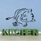 Sleeping cougar decal with black sleeping cat graphic above green KITCHEN lettering