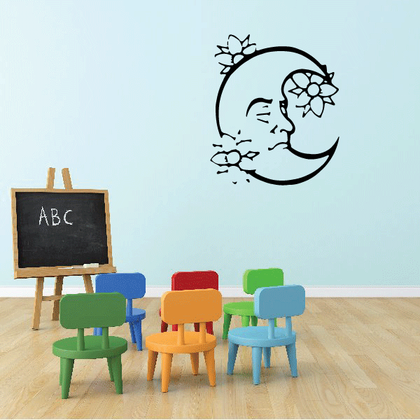 Black moon and flower sleeping wall decal