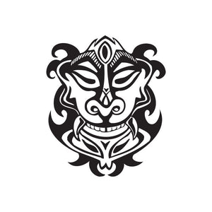 Sleeping tiki beast decal with black and white tribal face illustration
