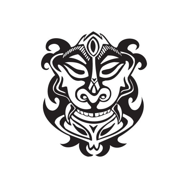 Sleeping tiki beast decal with black and white tribal face illustration
