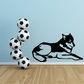Sleepy Wolf decal of a black and light-blue sleeping wolf beside stacked soccer balls.
