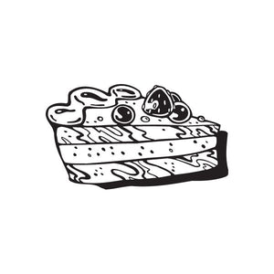 Slice of pie decal with black-and-white line art crust and berries