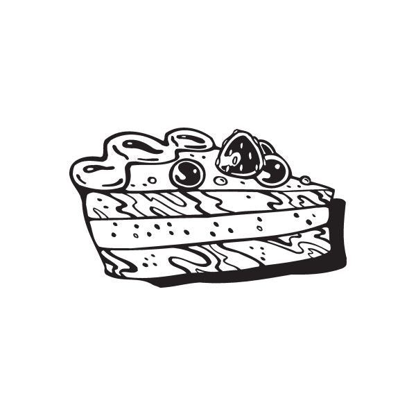 Slice of pie decal with black-and-white line art crust and berries