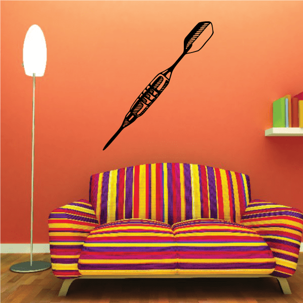 Slim dart wall decal with striped shaft and black outline.