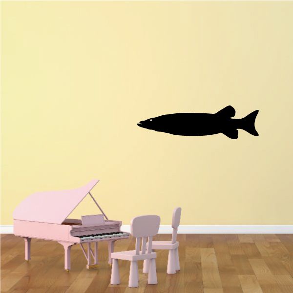 Slim swimming freshwater fish decal, dark black silhouette