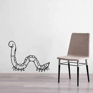 Slinky the Footed Worm wall decal, black line-art worm with many feet