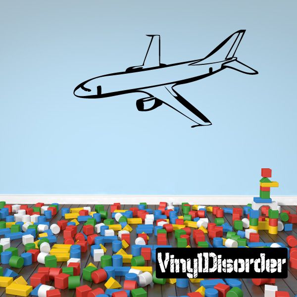 Small airliner decal with black line art, white body, side view
