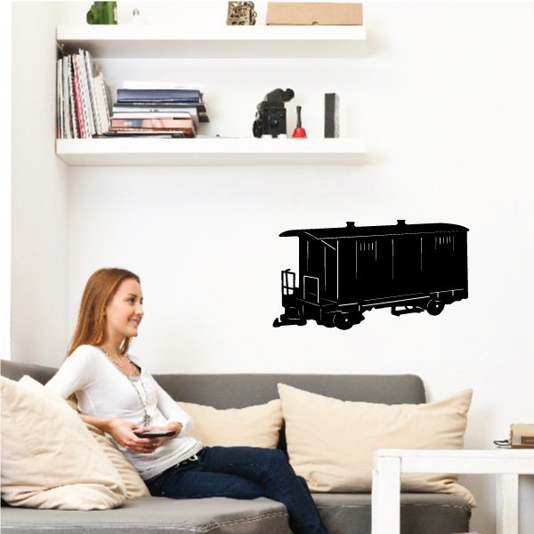 Small boxcar decal, black train car silhouette on a wall