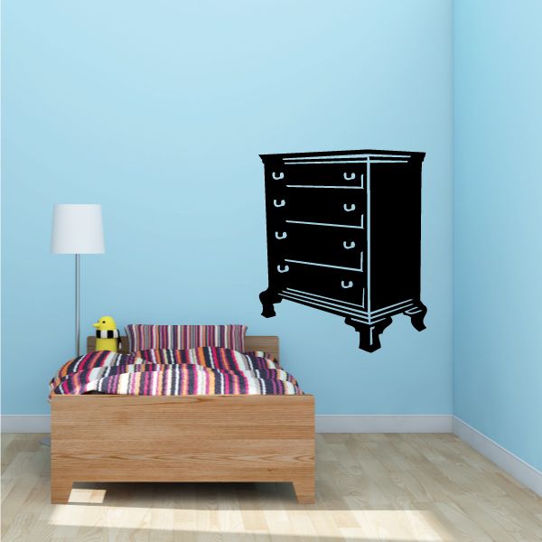 Black small dresser wall decal with multiple drawers and cabinet legs