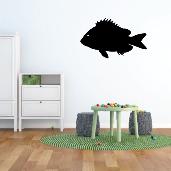 Smallmouth bass fish swimming decal, black vinyl fish wall sticker with fins and tail