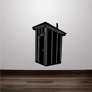 Small outhouse decal, black illustrated outhouse icon with door and roof