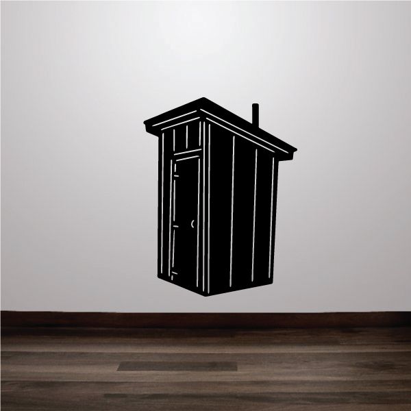 Small outhouse decal, black illustrated outhouse icon with door and roof