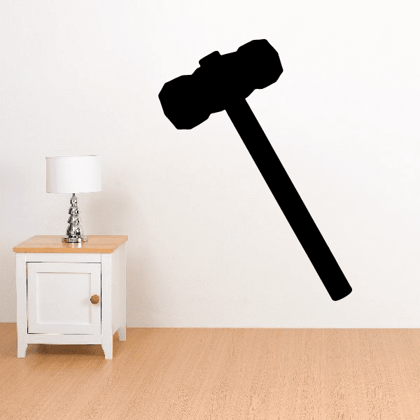 Black sledgehammer silhouette wall decal, hammer head and handle design