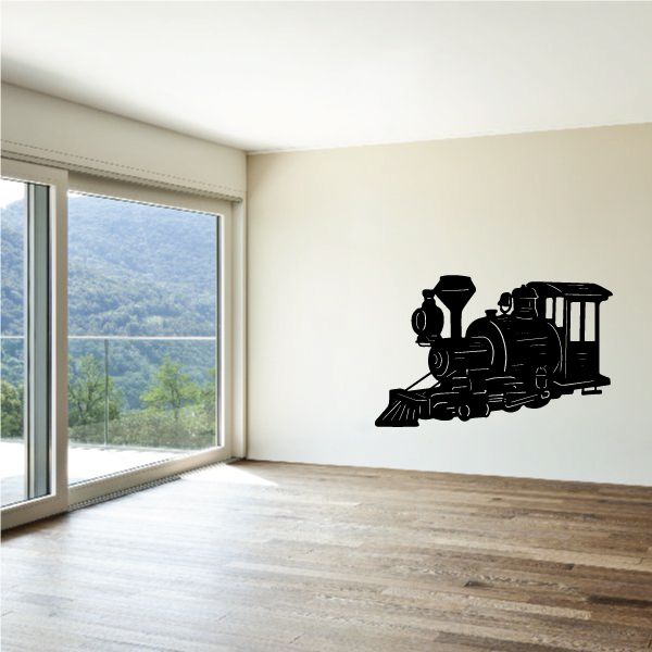 Steam locomotive engine wall decal in black