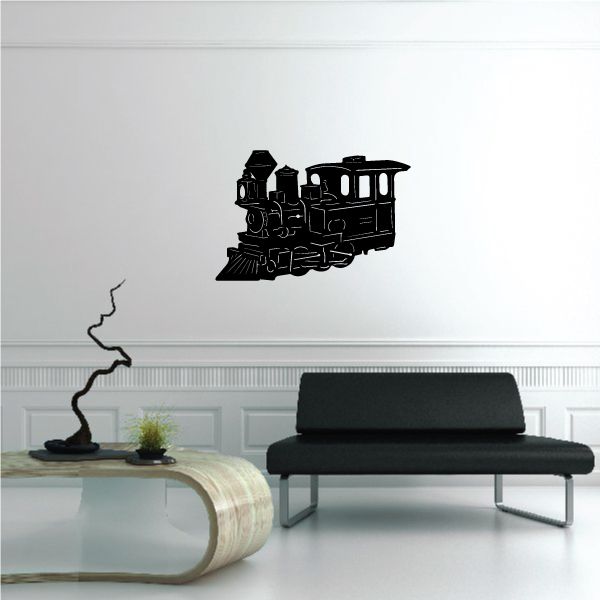 Small steam train engine wall decal, black silhouette