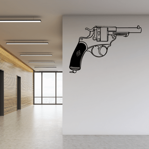 Small top-break revolver detail decal with black line art illustration