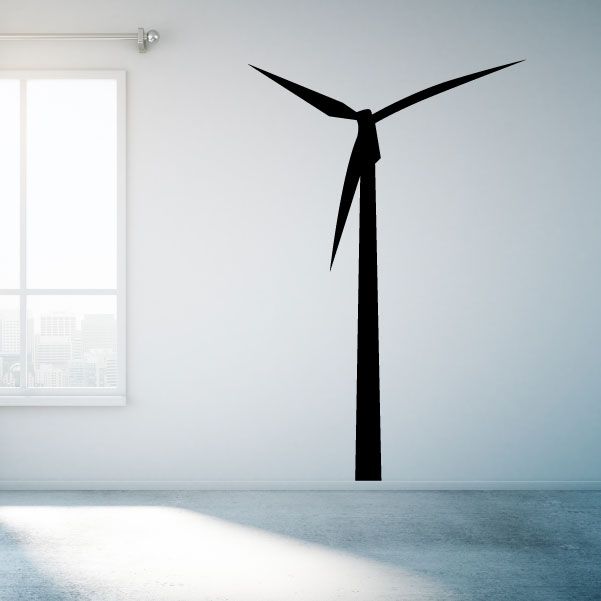 Wind turbine decal with black silhouette and three-blade rotor on tall pole
