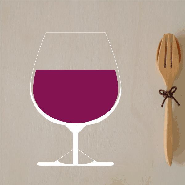Small wine glass sticker with maroon filled goblet and white outline