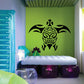 Tribal sea turtle wall decal with smile-like face, black and green