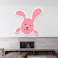 Smiling Easter bunny sticker, pink rabbit face with white border, cute grin