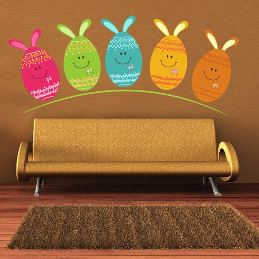 Image of Smiling Easter Eggs with Bunny Ears Printed Die Cut Decal