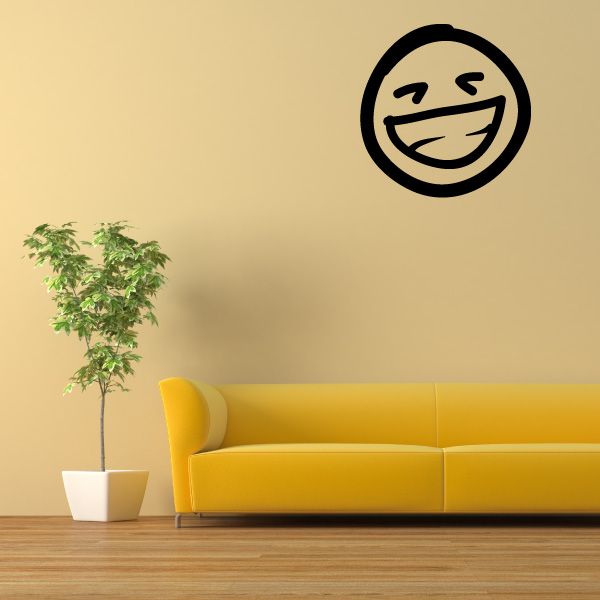 Smiling face wall decal in a black circle outline