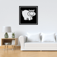 Square decal featuring a white smiling hippo inside a black square border