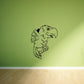 Smiling parrot decal with green outline, perched and looking right