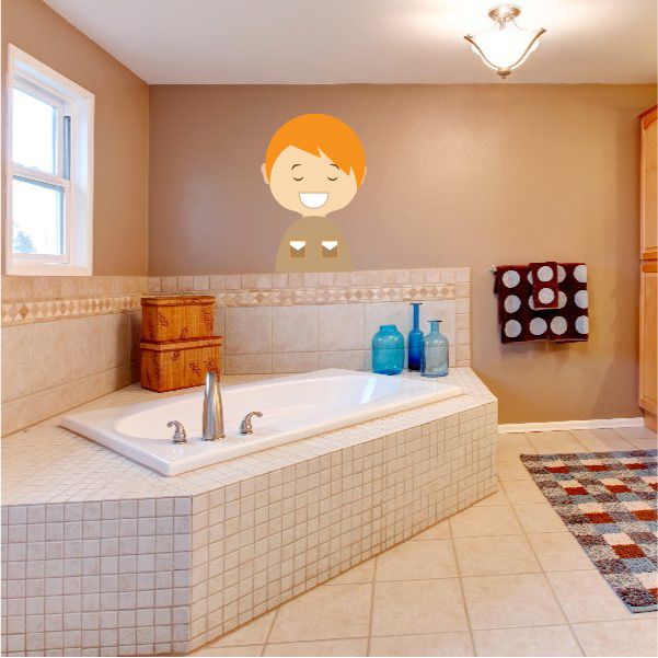 Smiling redhead cartoon sticker with orange hair and white beard, smiling face