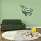 Smiling vulture decal with smiling bird face and winged outline in black line art