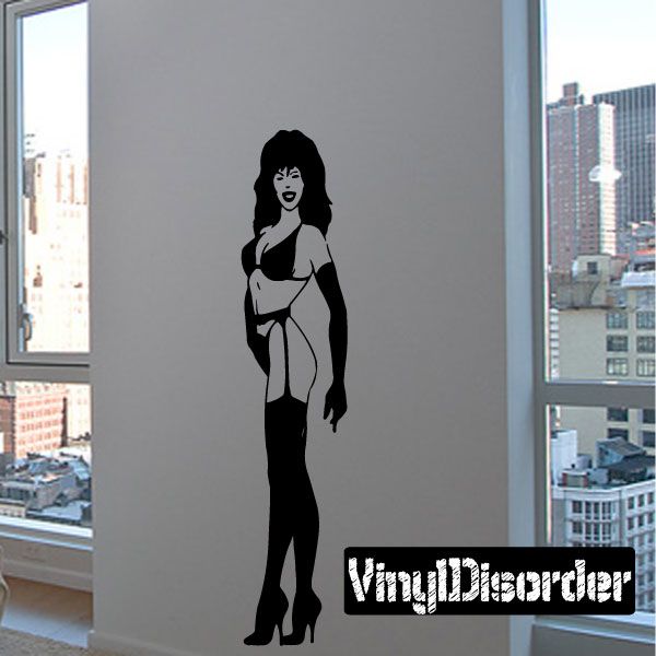 Women’s lingerie and high-heel decal, black silhouette on a flat surface