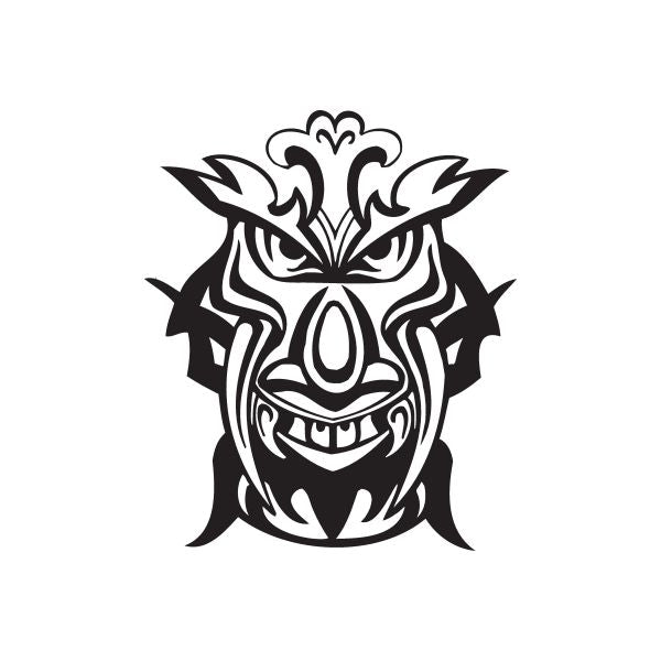 Black tiki face decal with smirking fangs and tribal outline, spiked edges
