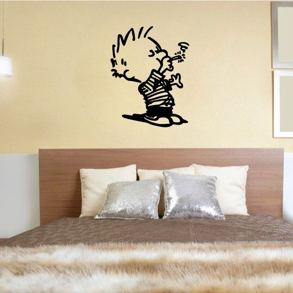 Smoking cartoon wall decal featuring black character with smoke plume